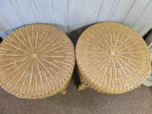 Image 3 of 2 x Large Vintage Mid-Century Wicker Side Tables