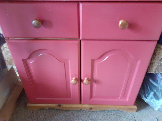 Preview of the first image of Solid pine dresser painted front( brass knobs).