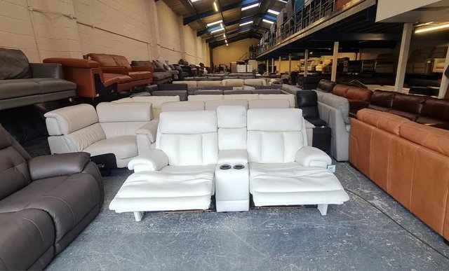 Image 3 of La-z-boy Empire white leather power Recliner Sofa