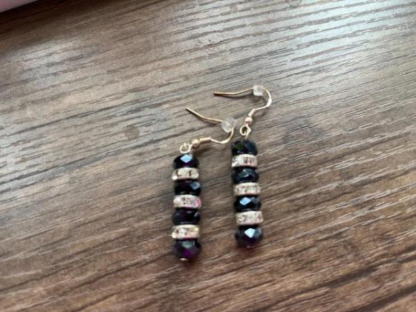 Image 1 of Beautiful black/dark navy bead/”diamonte” bracelet earrings