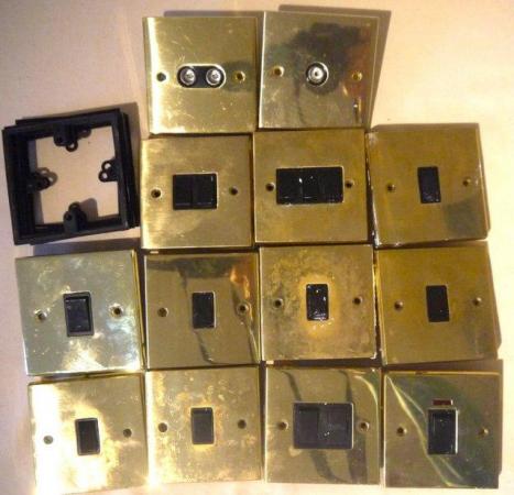 Image 1 of 11 x Brass Electric Switches and two Aerial Sockets, plus Ga