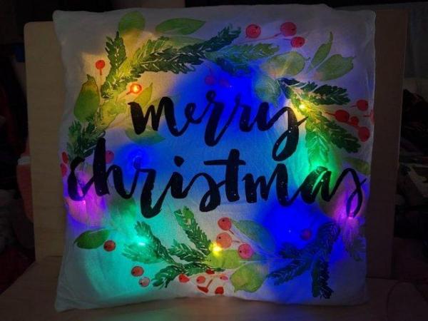 Image 7 of Merry Christmas LED Light Decoration White Cushion Cover & C