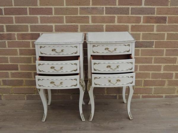 Image 4 of Pair of French Tall Bedside Tables 3 drawers (UK Delivery)