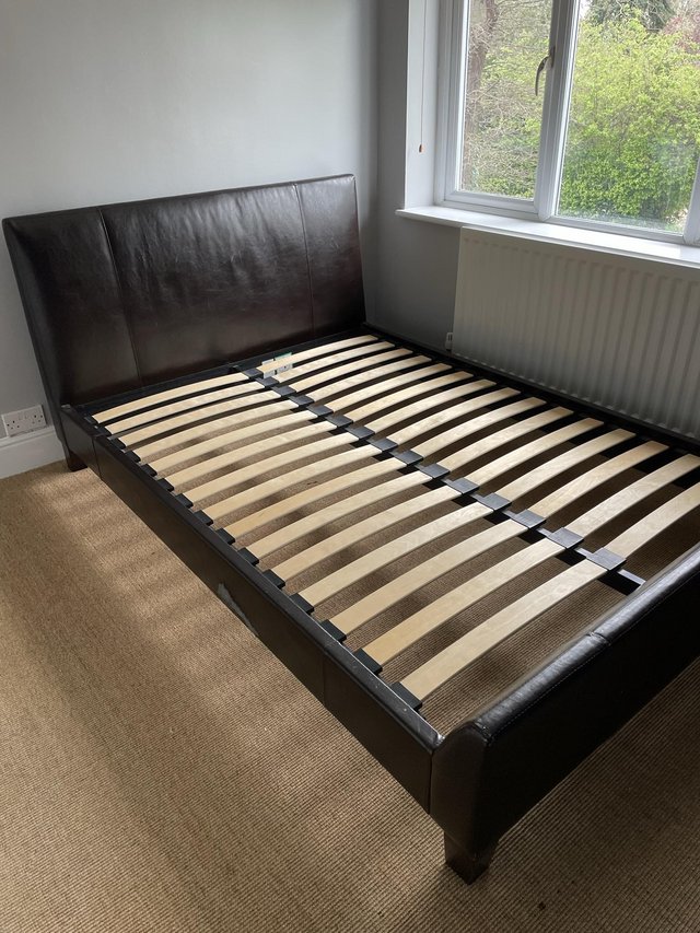 Preview of the first image of Double bed frame, brown leather.