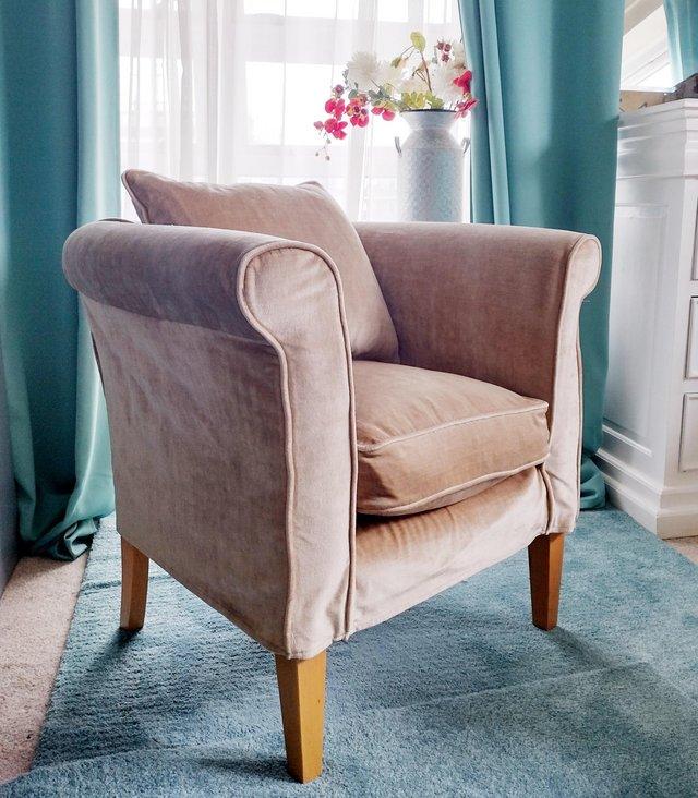 Preview of the first image of Corinth Designs Vintage  Velvet Bucket Chair.