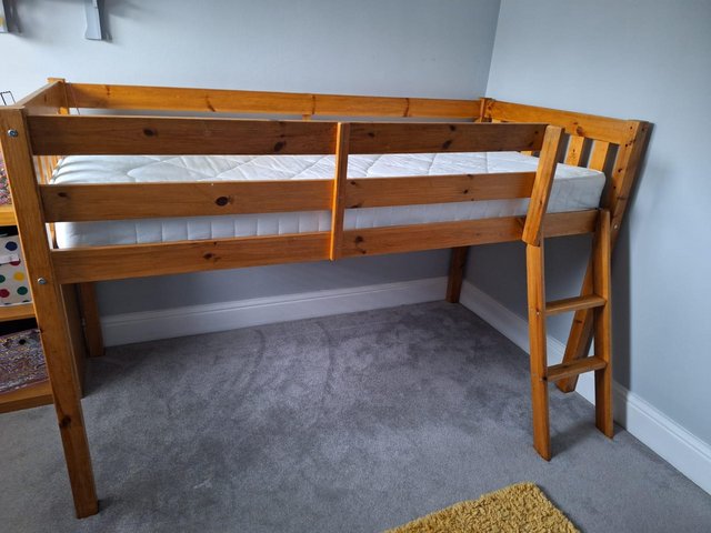Preview of the first image of 3 Foot midi sleeper single bed, pine wax finished.