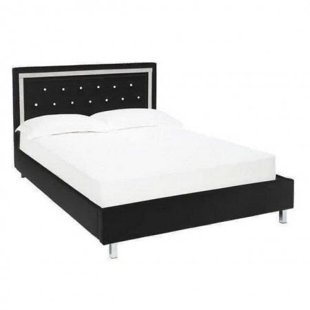Image 1 of King crystalle black faux leather bed frame