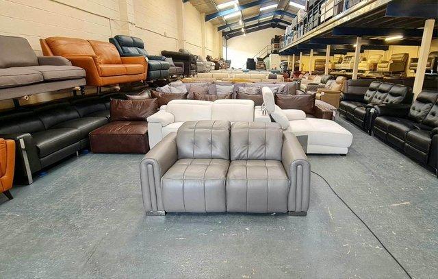 Preview of the first image of Alessio grey leather electric recliner 2 seater sofa.