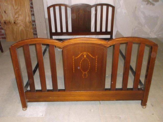 Preview of the first image of Edwardian Antique Inlaid Mahogany Double Bed Frame, Art Nouv.