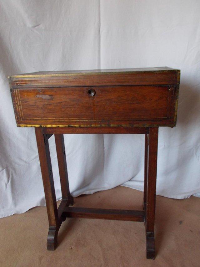 Preview of the first image of Victorian Oak writing slope on stand, mini desk sewing box.