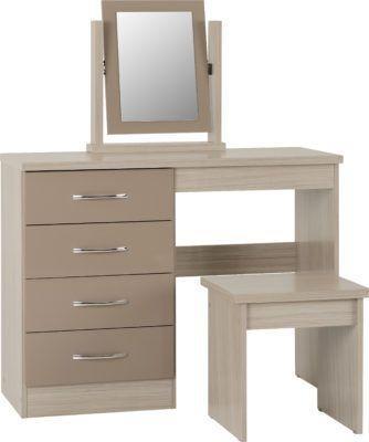 Preview of the first image of NEVADA DRESSING TABLE SET IN OYSTER GLOSS/LIGHT OAK.