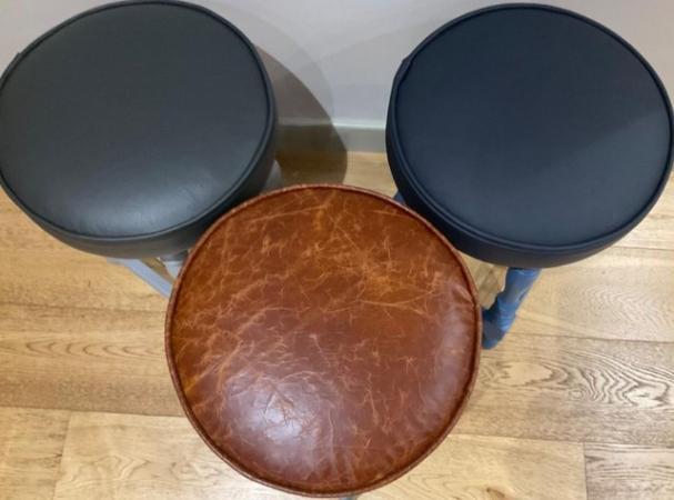 Image 2 of Vintage Wooden Pub Stool - Leather Upholstery