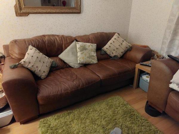 Image 2 of Large genuine Leather sofa good condition