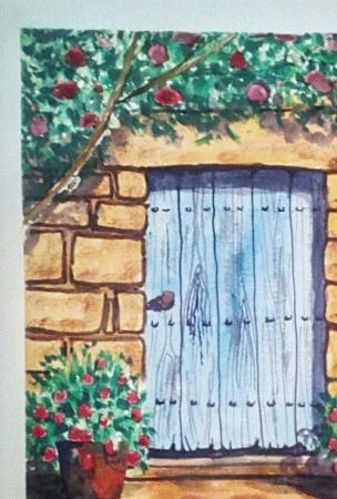 Image 2 of THE OLD BLUE DOOR WATER COLOR & ACRYLIC ART PAINTING