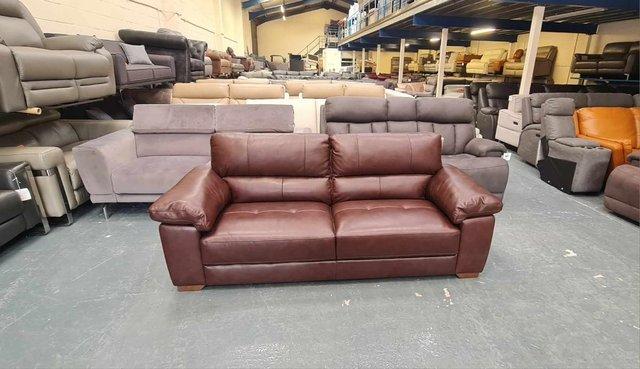 Image 7 of Oak Furniture Land Turin brown leather 3 seater sofa