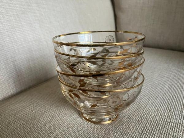 Image 1 of 4 Gold Leaf Glass Vintage Desert Bowls