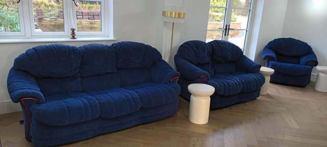 Image 1 of 3 piece suite - 3 seater 2 seater armchair blue
