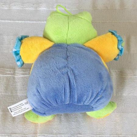 Image 2 of Amek soft plush toy frog with internal bell & hanging loop.
