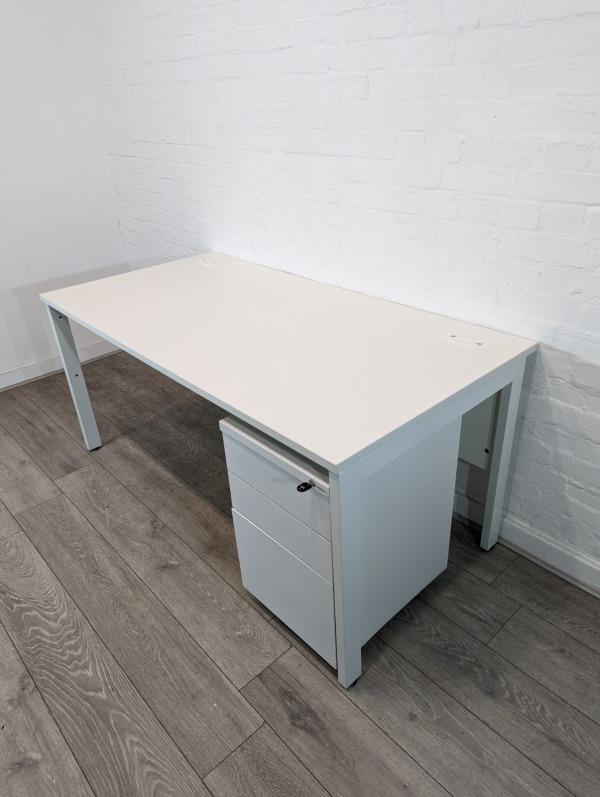 Preview of the first image of KI Modern Rectangular Office Desk With Modesty Panel, White,.
