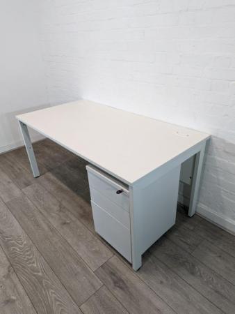 Image 1 of KI Modern Rectangular Office Desk With Modesty Panel, White,