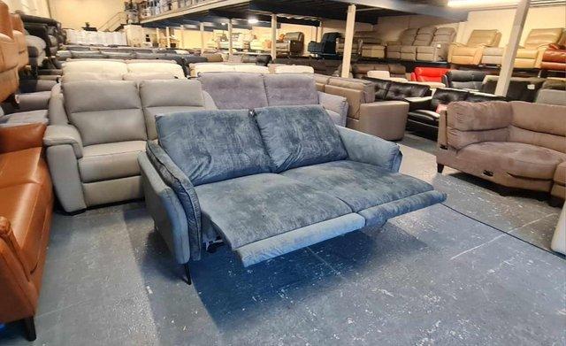 Image 3 of Bolzano blue fabric electric recliner 2 seater sofa