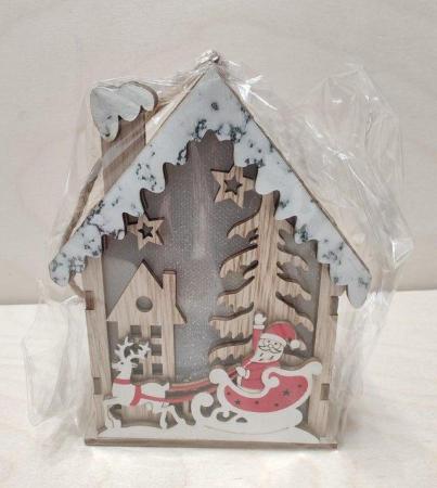 Image 5 of Set of 3 Hanging Christmas Wooden House with LED Warm Lights