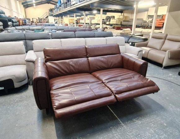 Image 2 of Vita brown leather electric recliner 3 seater sofa