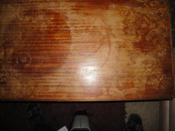 Image 2 of Coffee type table Mahogany type on black legs.