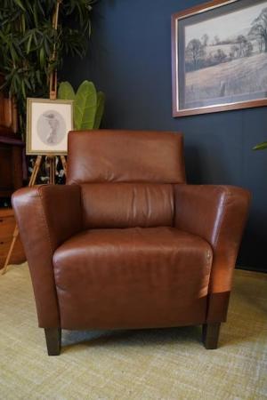 Image 6 of Mid Century Vintage Real Conker Brown Leather Armchair