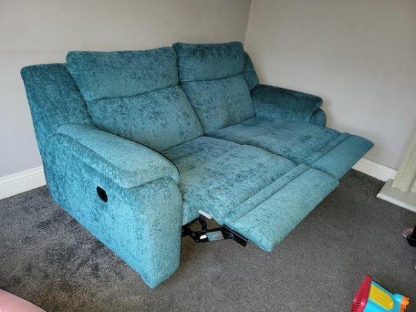 Image 1 of DFS 3 seater Sofa manual recliner. Almost as good as new