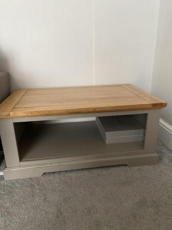 Image 1 of Natural Solid Oak & Grey Painted Coffee Table