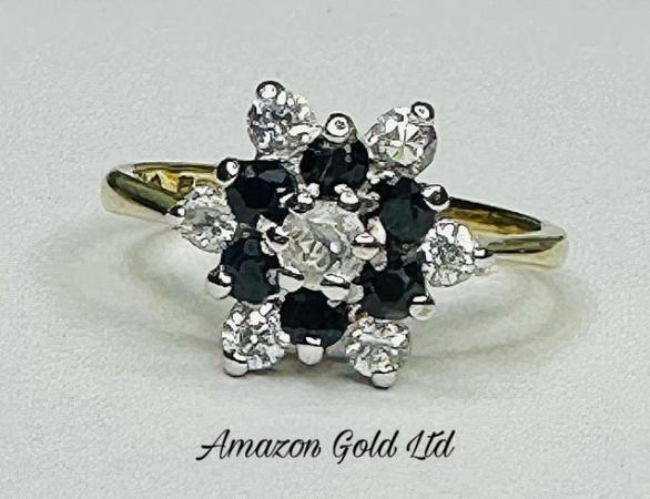 Image 2 of SAPPHIRE & CZ RING9ct GOLDSIZE ‘L’- Ref:R2131