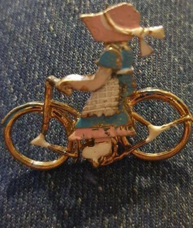 Image 2 of Girl on Bicycle Broach in good condition