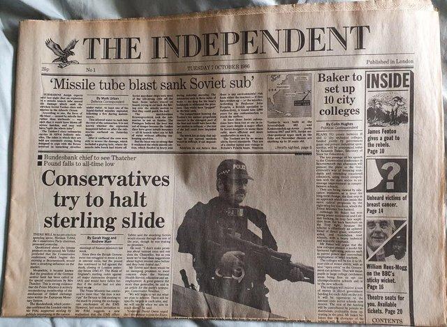 Preview of the first image of The Independent Newspaper No. 1 Tuesday 7 Oct 1986.