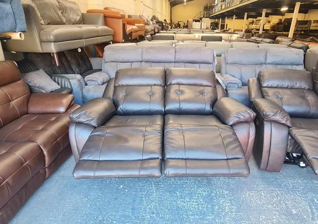 Image 3 of La-z-boy brown leather electric recliner 3+2 seater sofa