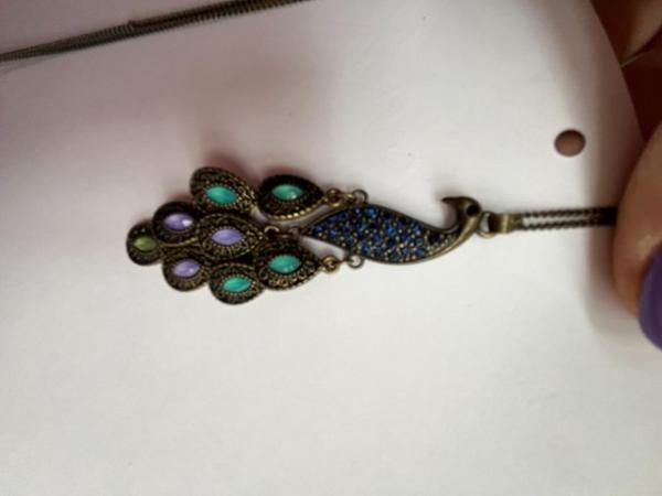 Image 1 of Long Peacock pendant necklace
