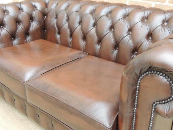 Image 10 of Saxon Chesterfield Antique Brown Sofa (UK Delivery)