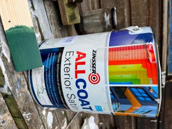 Image 1 of Exterior paint 5 litres can.Zinsser.Pine Green.