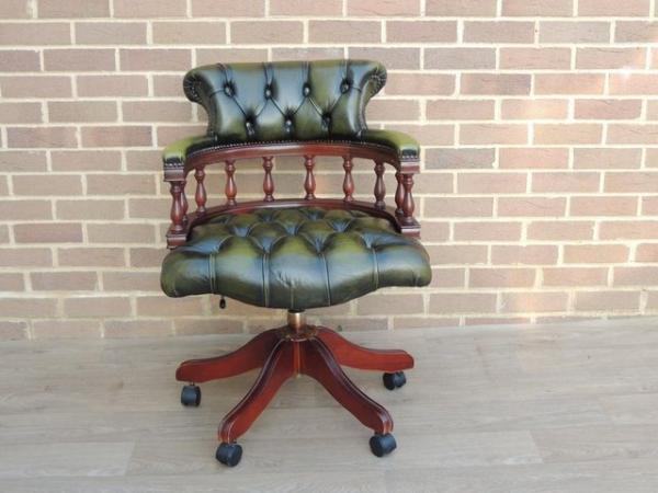 Image 2 of Antique Green Fully Buttoned Captains Chair (UK Delivery)