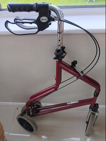 Image 2 of Walker 3-wheel folding disability aid.