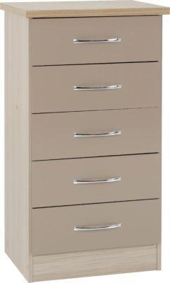 Preview of the first image of Nevada 5 drawer narrow chest in oyster gloss/light oak.