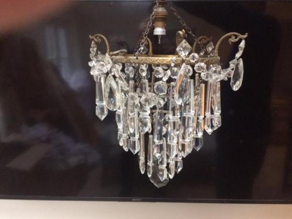 Image 2 of Lovely brass and crystal chandelier