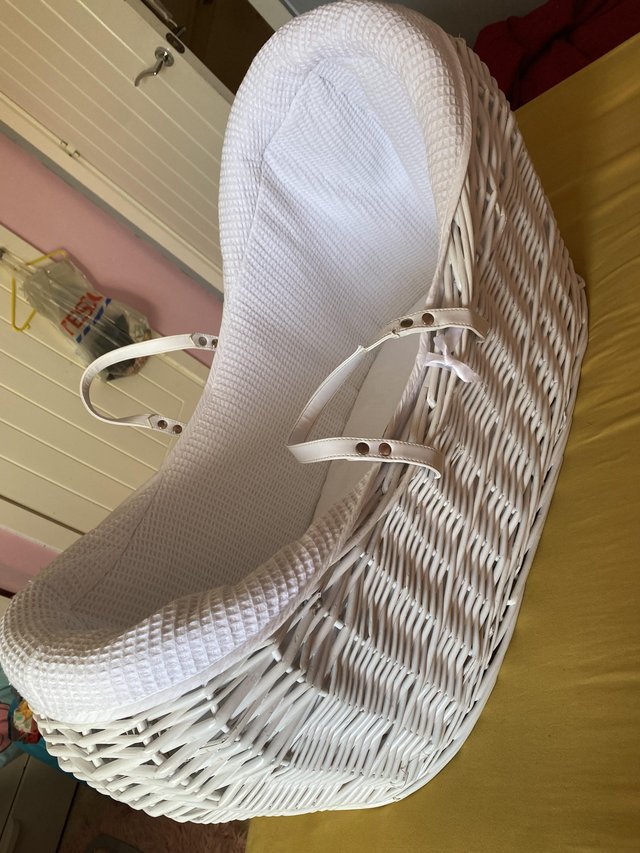 Preview of the first image of White wicker Moses basket.