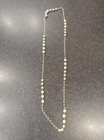 Image 1 of Long pearl effect & silver colour bead necklace