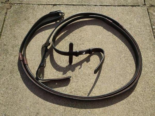 Image 1 of NEW BROWN LEATHER HALF RUBBER DRESSAGE/SHOW REINS 5/8"