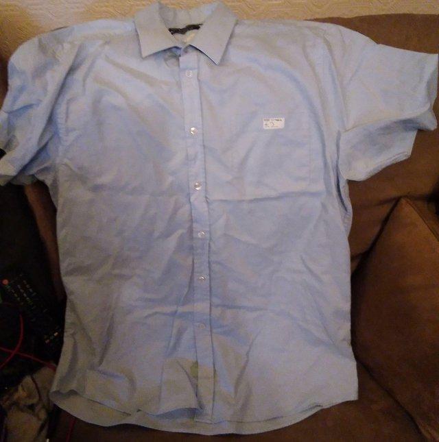 Preview of the first image of Mens Light Blue Short Sleeved Shirt Size 17" Neck.