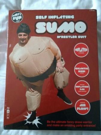 Image 1 of Self Inflating Fat Sumo Wrestler Fancy Dress Costumes. New