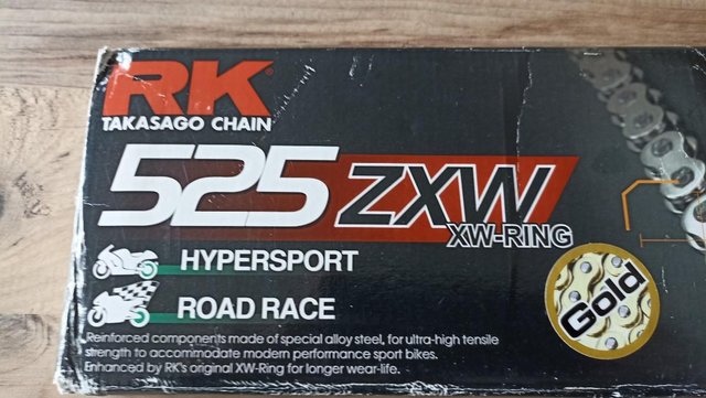 Image 1 of Motorcycle Chain - RK 525 ZXW Gold - 108 LInks