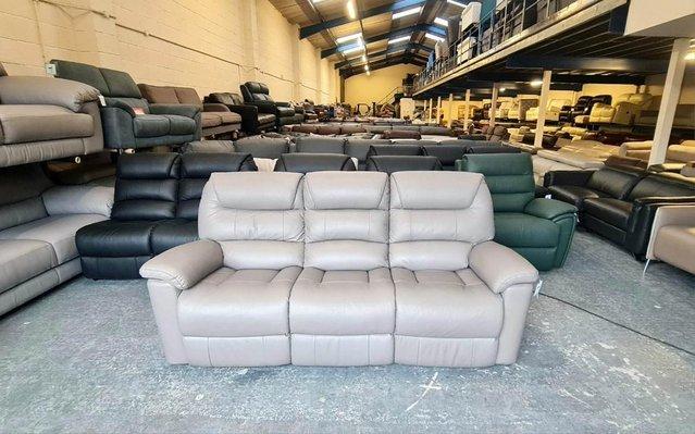Preview of the first image of La-z-boy Staten grey leather electric 3 seater sofa.
