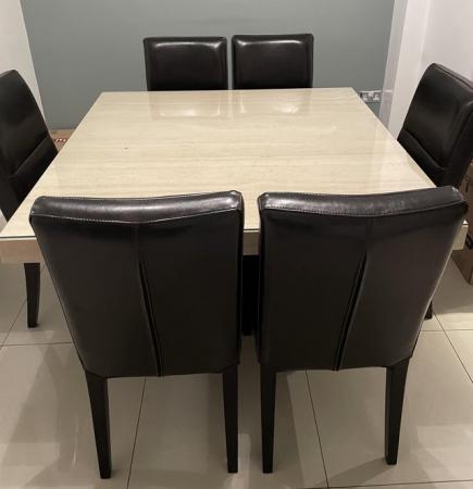 Image 1 of Dansk Travertine marble 1300x1300 dining table & chairs